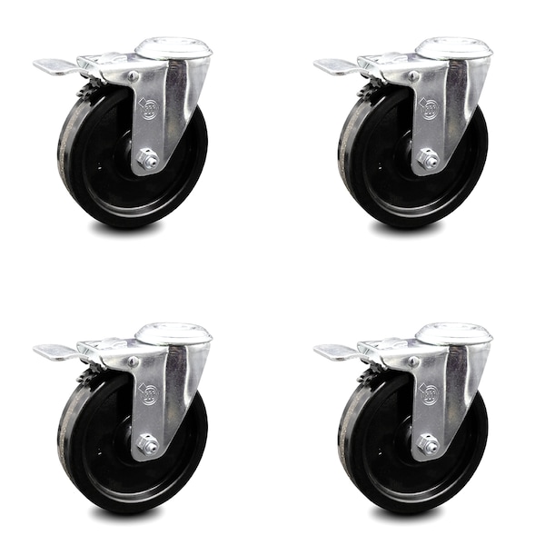 5 Inch Phenolic Wheel Swivel Bolt Hole Caster Set with Total Lock Brake SCC
